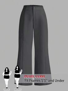 SHEIN PETITE CURVE Plus Size Solid Color Press Crease Elegant Flare Leg Pants Fall - Grey - View 1