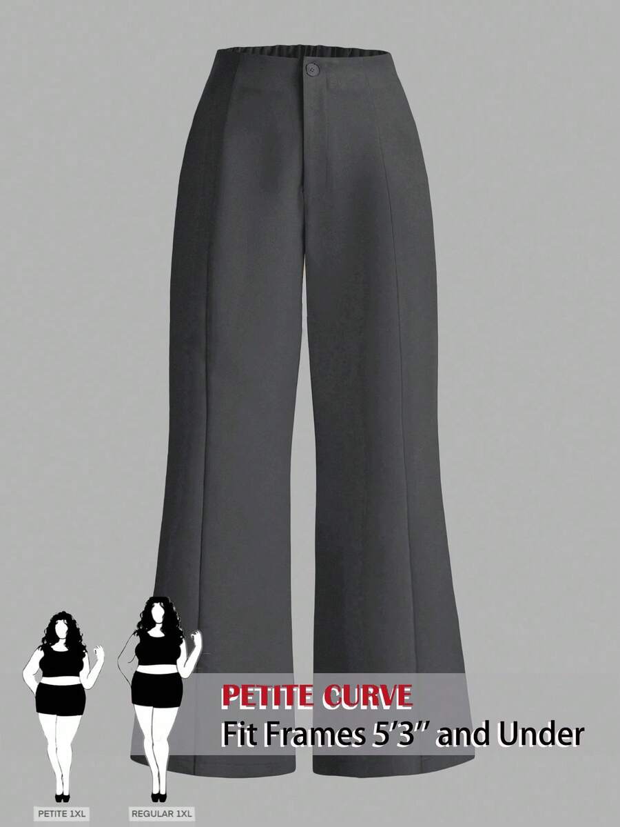 SHEIN PETITE CURVE Plus Size Solid Color Press Crease Elegant Flare Leg Pants Fall - Grey - View 1