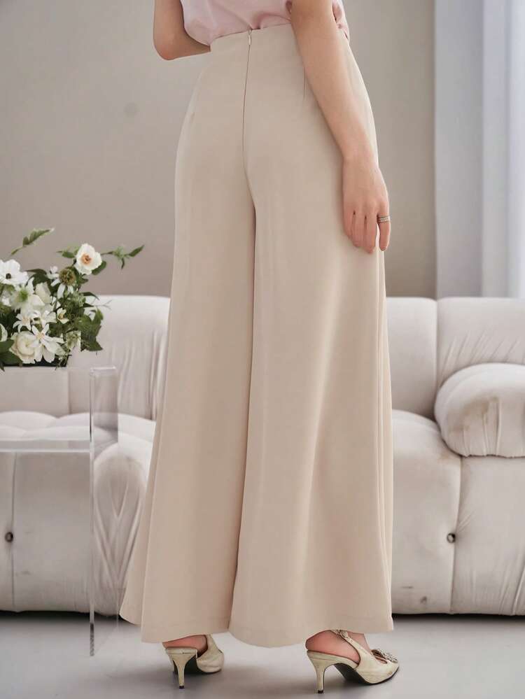 Women's Solid Color Pleated Straight Loose Casual Pants