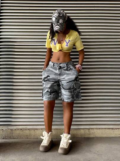 StreetHx 时尚休闲运动街头迷彩工装牛仔七分裤