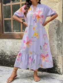 SHEIN LUNE 女士碎花印花长裙，休闲度假风夏季女装，夏季女装，夏季服装 - 紫羅蘭色 - 查看 6