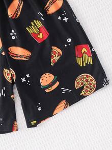 SHEIN 2pcs Tween Boy Casual Minimalist Round Neck Short Sleeve T-Shirt And Hamburger Print Loose Pajama Pants 2 Pieces Sleepwear Set - Multicolor - View 7