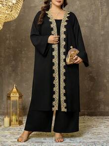 EMERY ROSE Plus Size Long Shirt Cardigan Top And Straight Leg Pants Two Pieces Casual Vacation Set - Coffee Brown - View 6