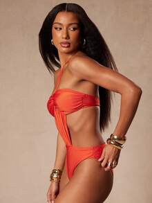 NYA SZN Swim One Piece Swimsuit Beachwear Beach Tropical Gold Hardware Easter St. Patricks Day Brunch Casual Everyday Going Out Party Special Occasion Travel Vacation Office Siren Western Country Date Night Elegant Luxury Outfits For Women - Orange - View 6