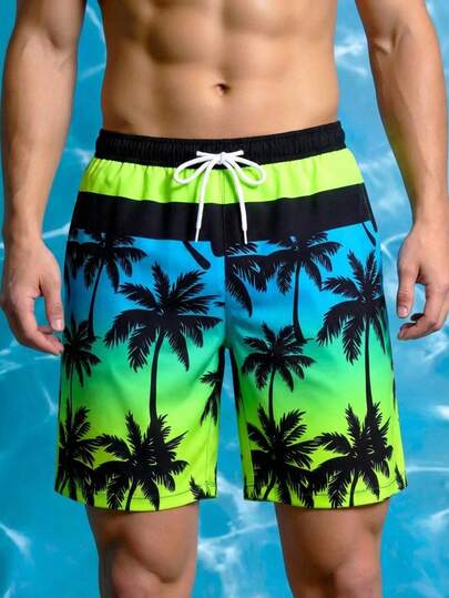 SHEIN Boys' Personalized Swimwear Shorts, Palm Leaf Print Design, Comfortable And Suitable For Swimming Pool And Beach Summer Vacation Thermal Christmas Holiday Festival New Years Valentines Swim Tropical Swim Shorts Boys Swim Trunks Beach Shorts For Boys Summer Swim Trunks Colorful Swim Shorts Gradient Swim Shorts Men Swim Trunks Palm Tree Swim Trunks Palm Tree Print Swim Trunks Neon Swim Trunks Gradient Swim Trunks Drawstring Swim Trunks Mens Swim Shorts