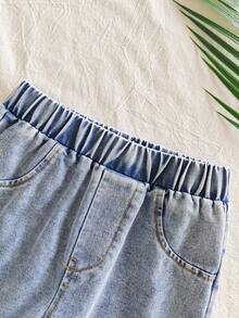 SHEIN Vintaside Kids 男童休闲翻领短袖上衣搭配时尚水洗牛仔裤套装，适合日常穿着、家庭露营、外出就餐或购物。 - 杏色 - 查看 6