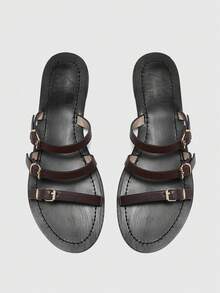 CUCCOO BIZCHIC Practical Flat Sandals With Simple Buckles For Women - Coffee - View 2