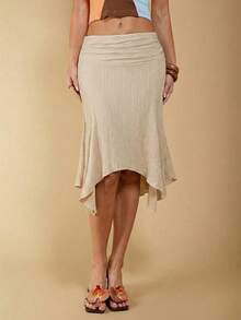 COSMINA Falda casual minimalista de unicolor para mujer - Albaricoque - Ver 6