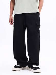 SUMWON Black Wide Leg Cargo Pants With Multiple Patch Pockets And Utility Details For Men Casual Streetwear - Black - View 4
