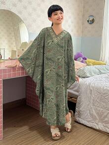 DAZY Tween Girls Printed Nightgown Loungewear - Green - View 2