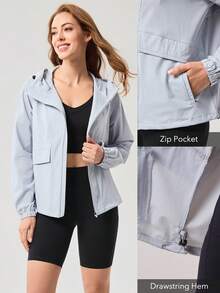 OutZeal 女士防晒夹克 露营徒步 防紫外线 凉爽触感 连帽拉链夹克 - 淺藍色 - 查看 5