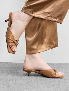 CUCCOO BIZCHIC Fashion V-Mouth Simple Atmosphere High-Heeled Women's Sandals Half Drag - Khaki - View 5