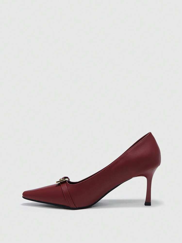 CUCCOO BIZCHIC Women Shoes Spring And Autumn New French Small Square Toe Thin High Heel Burgundy Buckle Simple Elegance Elegant Commuting To Work Comfortable Women's High Heel Shoes Women's Shoes Spring Shoes