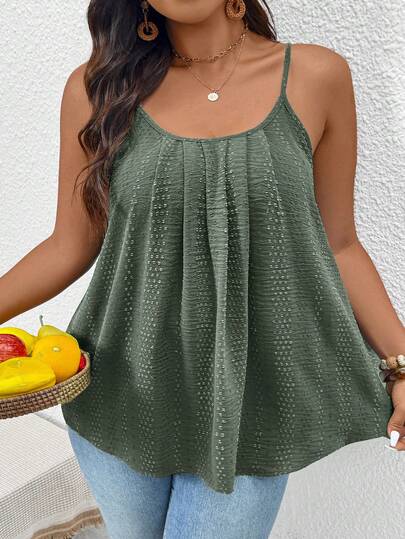 SHEIN Frenchy 大码女式休闲宽松褶皱吊带背心