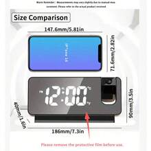 ساعة منبه ذكية (مع كابل USB)، ساعة منبه بشاشة عرض LED وعرض درجة الحرارة وإمكانية ضبط السطوع، وظيفة حفظ الوقت، سطح مرآة للساعة المنبهة، ديكور منزلي، ديكور غرفة، ساعة رقمية لغرفة النوم، ديكور سكن الطلاب، عودة إلى المدرسة، لوازم مدرسية - اسود - مشاهدة 6