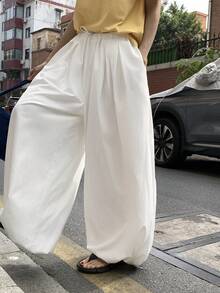 DAZY 女士宽松白色休闲裤，抽绳腰带，户外街头度假风，设计口袋，哈伦裤，春夏款 - 白色 - 查看 7