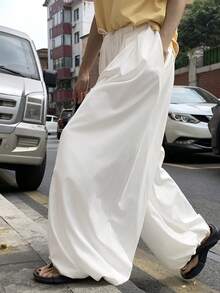 DAZY 女士宽松白色休闲裤，抽绳腰带，户外街头度假风，设计口袋，哈伦裤，春夏款 - 白色 - 查看 8