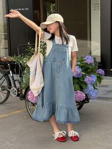 Dazy Kids Vestido peto de mezclilla para niñas - Azul - Ver 1