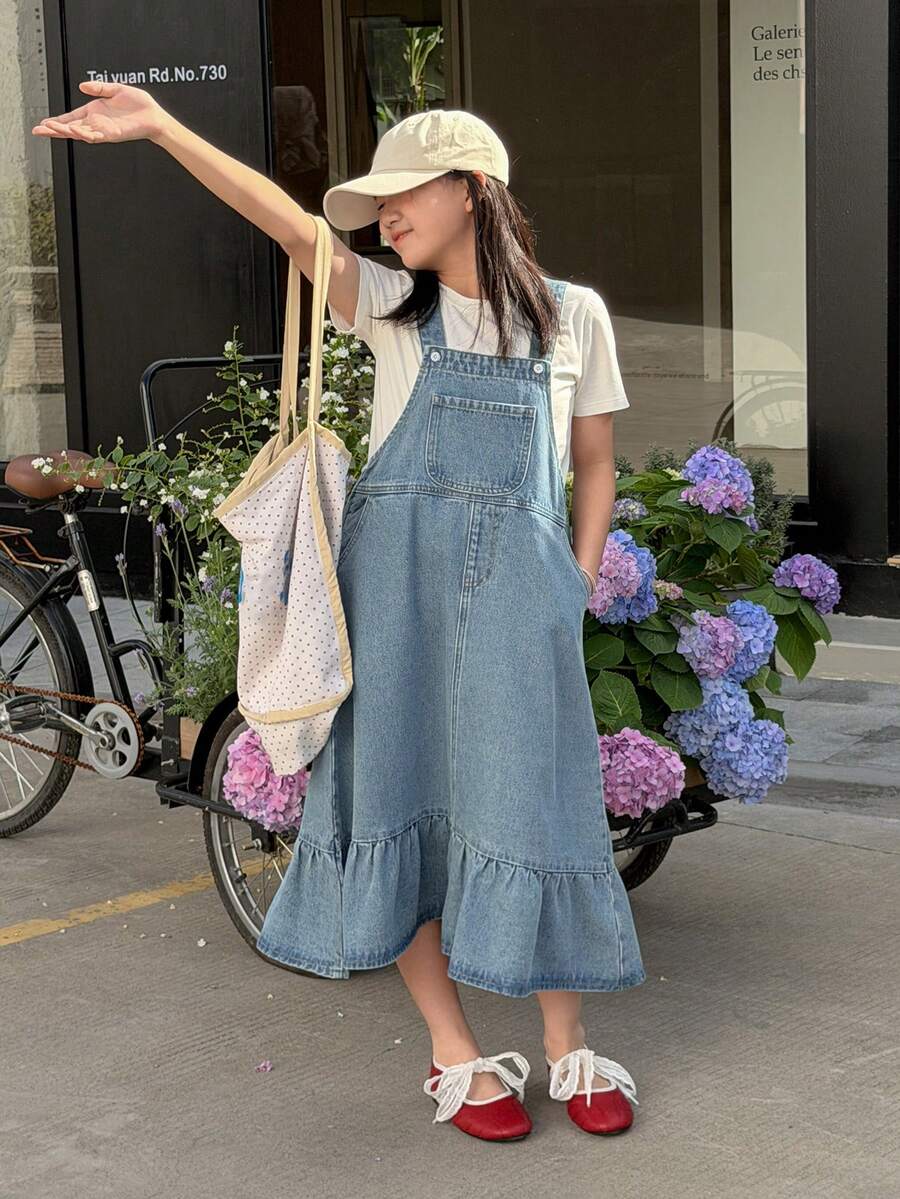 Dazy Kids Vestido peto de mezclilla para niñas - Azul - Ver 1