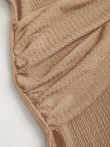 SHEIN Sweetro Waist-Cinching Minimalist Flare Sleeve Bodycon Cinched Waist Dress - Khaki - View 3
