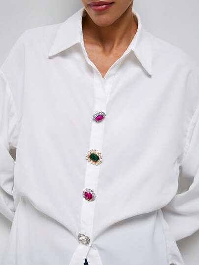 Maija Women's Long Sleeve Shirt With Rhinestone Decoration