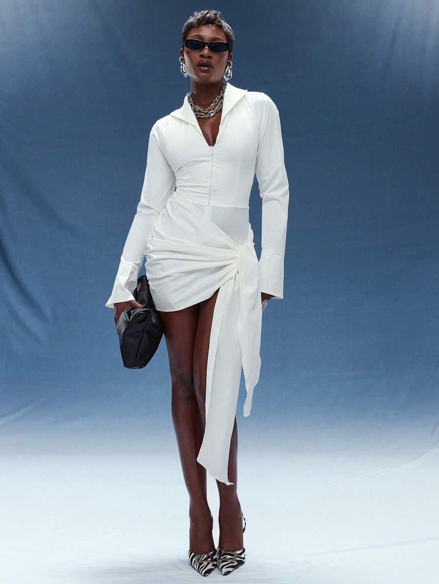 Normani Women's Fashionable Sexy Lace-Up Backless Mini Wrap Dress - White - View 1