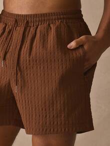 Musero 弹力抽绳腰带纹理泳裤，春夏度假必备，泳池边沙滩风。 - 棕色 - 查看 6