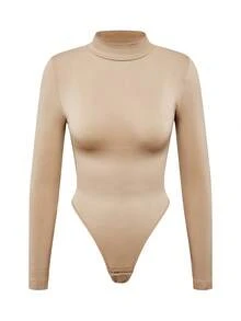SHAPORA Bộ jumpsuit nữ không đường may cổ cao tay dài giúp thon gọn eo, bộ jumpsuit định hình cơ bản dành cho nữ, có thể mặc như áo khoác ngoài. - Màu be - Xem 8