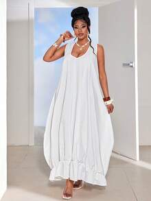 Maweii 大码无袖极简白色月光柔美优雅舒适连衣裙 - 白色 - 查看 3