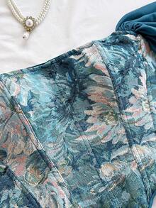 Top con estampado de jacquard floral colorido y estilo vintage palaciego con botones y lazo en la espalda, elegante para vacaciones y citas.Crop top hombros descubiertos, tropical, ve - Multicolor 7 - Ver 4