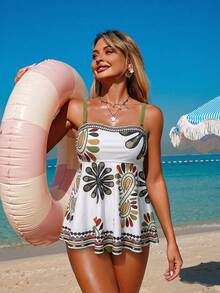 Swim Vcay 2件套女士2026新款高腰印花比基尼上衣和下装，夏季休闲沙滩泳装套装 - 彩色 - 查看 1