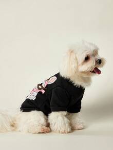 PETSIN 1 件可爱小老鼠图案宠物黑色秋冬加厚保暖衣服，带蝴蝶结和趣味动作印花，不含帽子 - 黑色 - 查看 4