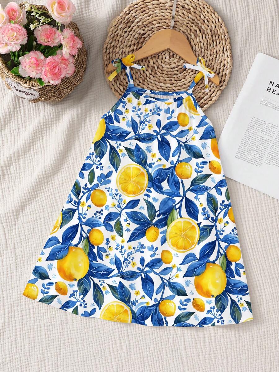 Young Girl' Sleeveless Dress, Yellow Lemon Tropical Seamless Pattern, Suitable For Spring And Summer, Casual Cute And Fashionable Versatile Daily Wear - Multicolor - View 1