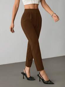 SHEIN PETITE Quần lửng nữ màu đen co giãn có túi - màu nâu - Xem 4