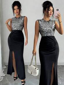 Rafferiza Women's Long Twist Knot Split Hem Dress - Black - View 3