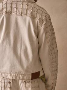 Cropped Oversized Long Sleeve Button Through Seam Detail Collared Denim Jacket Studded Sleeve Detailing Spring Summer Essentials Streetwear Streetstyle - White - View 2