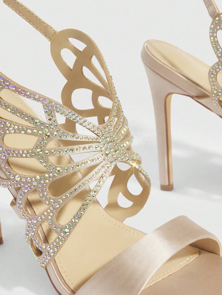 CUCCOO SZL Ladies Sexy Buckle Butterfly Decorative High Heel Sandals - Champagne - View 5