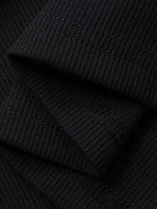 DAZY Solid Color Casual Half-Placket Fitted Short Sleeve Commuter Short Sleeve T-Shirt, Spring/Summer - Black - View 6