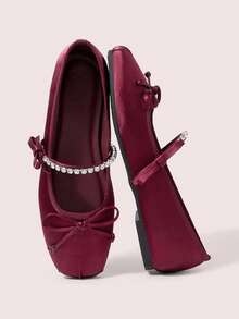 CUCCOO DOLLMOD Valentine's Day Women's Beige Ballet Flats With Bow Detail For Summer Christmas Fall New Year Holiday Valentines Valentine's Day - Deep burgundy - View 2