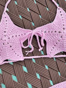 Swim Mod Women's Handmade Crochet Knitted Starfish Beach Cover-Up, Sexy & Cute For Spring/Summer Vacation - Pink - View 3