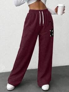 EURMUSE Pantalones de chándal casuales con cordón para mujer de talla grande - Burdeos - Ver 5