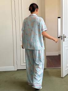 Napfluff CURVE 泡泡褶皱印花翻领开衫短袖睡衣套装 - 彩色 - 查看 2