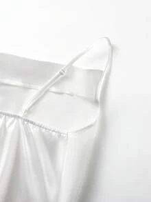 Balvessa Camiseta de mujer de unicolor con escote en pico y decoración de diamante de imitación, elegante - Blanco - Ver 4