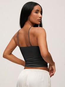 SHEIN BASICS Women's Casual Sleeveless Crop Top, Minimalist Solid Color, Suitable For Daily Commute, Summer Gray Top Criss Cross Top Dress Top Women Sexy Tops,Summer Top - Dark Grey - View 3