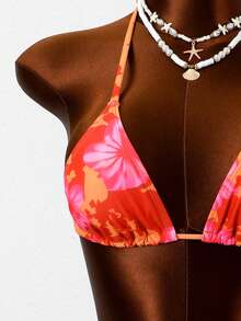 Swim Mod Bộ bikini hai mảnh tam giác, dây mảnh, màu cam phối họa tiết hoa hồng bên hông, cạp cao, thích hợp cho mùa Xuân/Hè 2026 dành cho nữ. - Nhiều màu - Xem 4