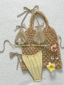 Swim Mod 2pcs Leopard Print Bowknot Sexy Women Bikini Set, Halter Tankini Swimsuit - Multicolor - View 2