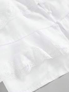 ROMWE Avant 优雅甜美简约性感珍珠雪纺蕾丝女式衬衫 - 白色 - 查看 4