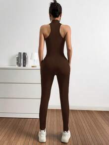 SHEIN EZwear 棕色针织无缝无袖连体裤 - 棕色 - 查看 2