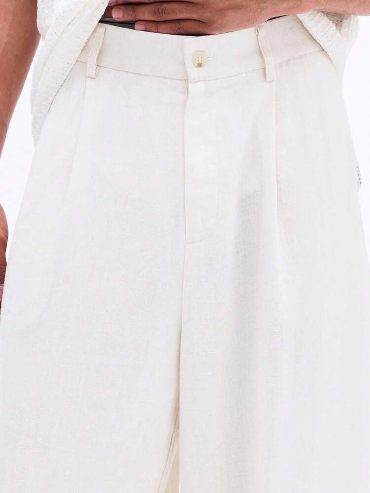 크롭 핏 남성용 린넨 와이드 레그 캐주얼 팬츠 전체 길이 여름 통기성 릴렉스 핏 드로스트링 허리 경량 내추럴 팬츠 봄 리조트 휴가복