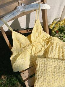 Comfortcana 女士编织条纹休闲度假两件套，春夏款 - 黃色 - 查看 7